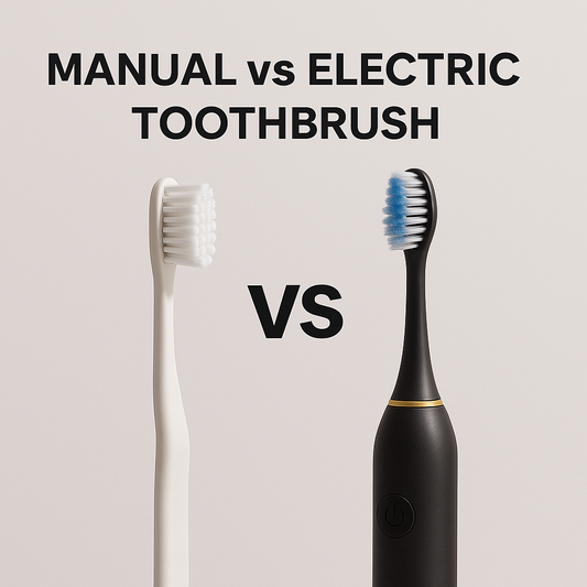 Comparison of manual vs electric toothbrushes with bold text asking which one is better