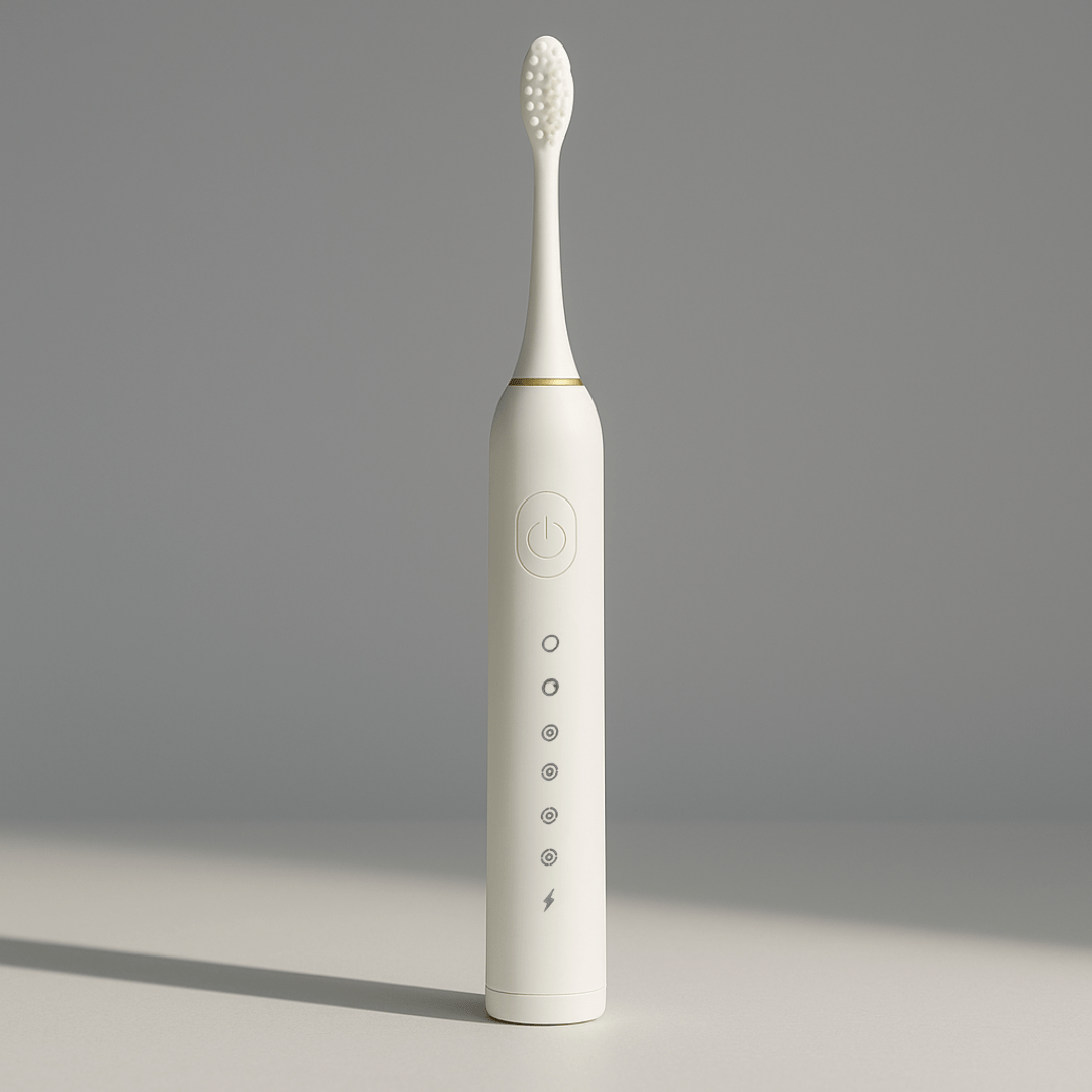 White sonic electric toothbrush with minimalist waterproof design