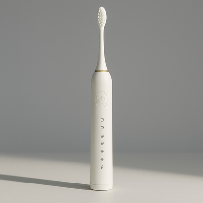 White sonic electric toothbrush with minimalist waterproof design